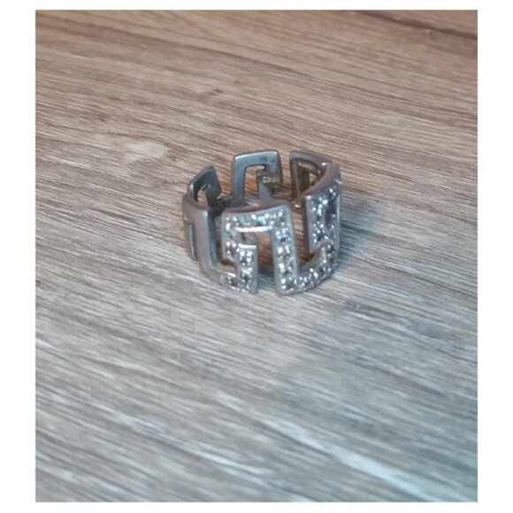 Sterling Silver 925 Aztec Design CZ Stones Band Ring Unisex Dressy  Geometric - Picture 4 of 5